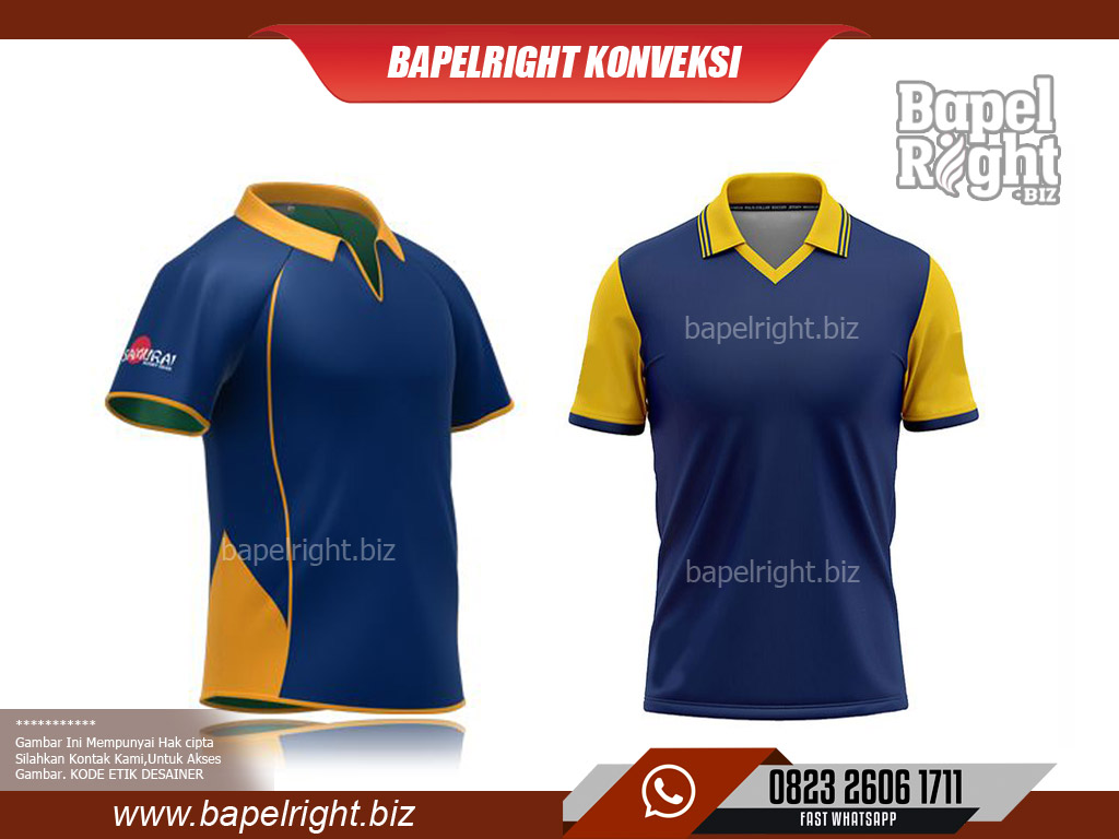 Desain Kaos Polo Warna Biru Dongker Navy Kombinasi Kuning