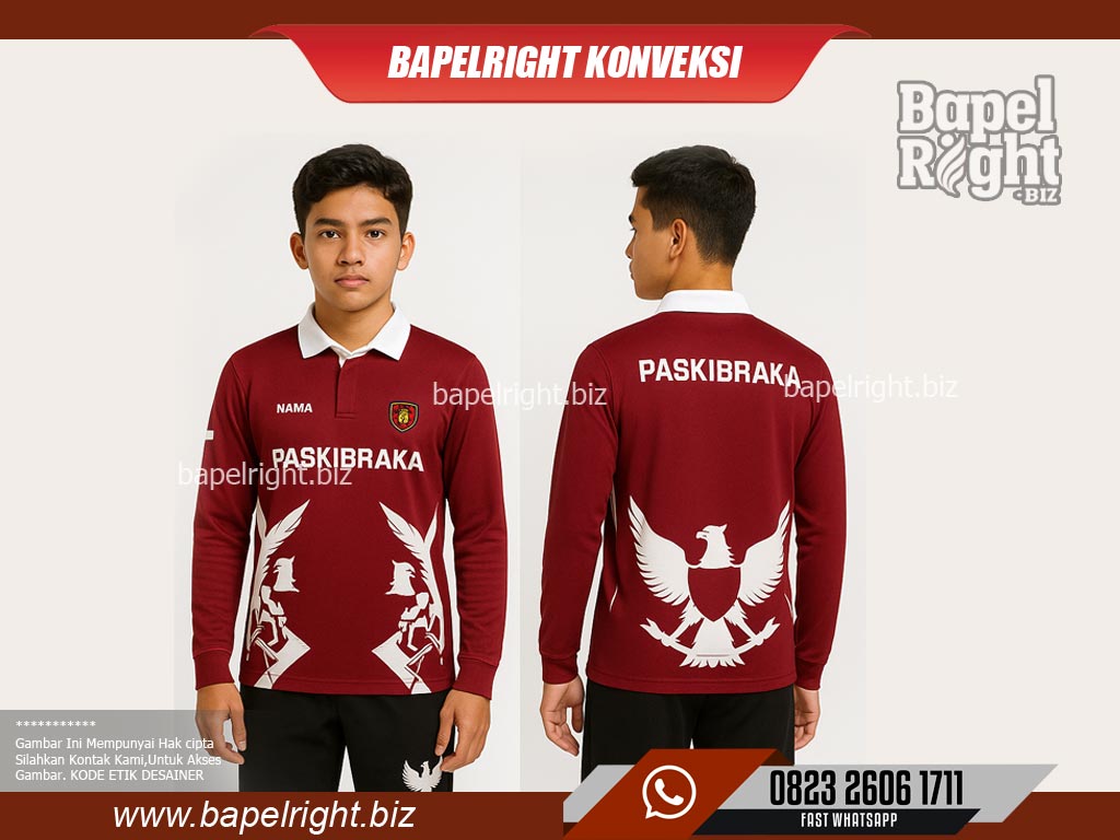 Kaos Paskibra Lengan Panjang Berkerah Merah