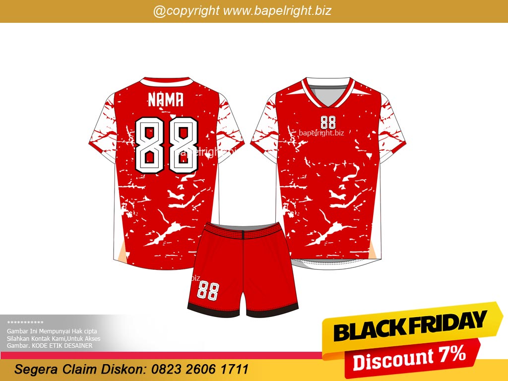 Desain Jersey Futsal Full Printing Warna Merah